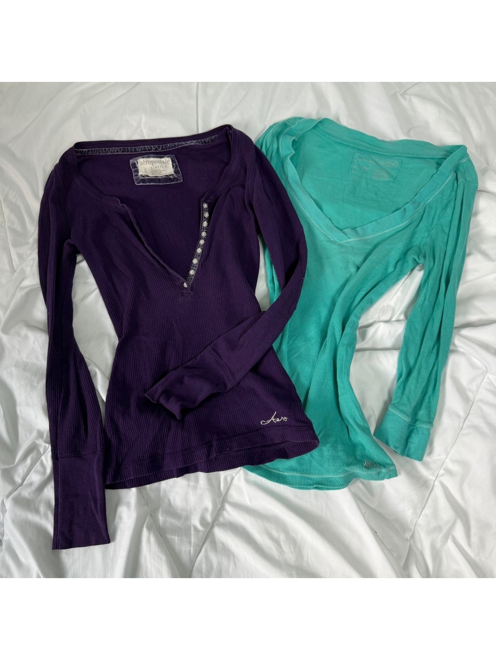 aeropastle small baby doll long sleeve tops y2k 2000s vintage teal & purple